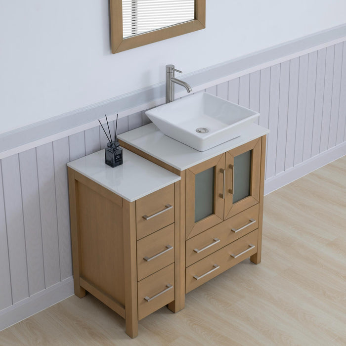 Ravenna 36" Single Sink Bathroom Vanity Combo Set, 5 Drawers 1 Shelf 2 Cabinet White Engineered Marble Top with Free Mirror - HomeBeyond