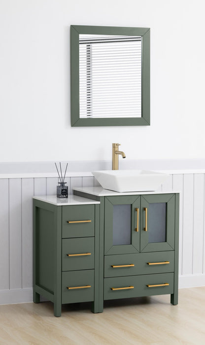 Ravenna 36" Single Sink Bathroom Vanity Combo Set, 5 Drawers 1 Shelf 2 Cabinet White Engineered Marble Top with Free Mirror - HomeBeyond