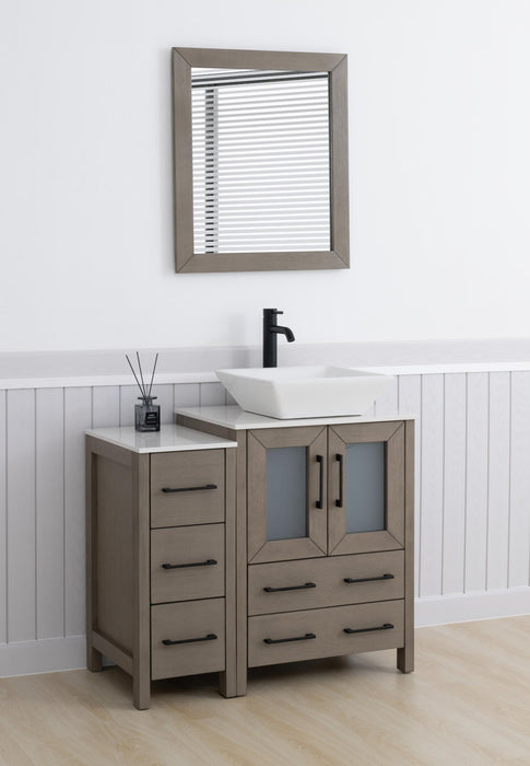 Ravenna 36" Single Sink Bathroom Vanity Combo Set, 5 Drawers 1 Shelf 2 Cabinet White Engineered Marble Top with Free Mirror - HomeBeyond