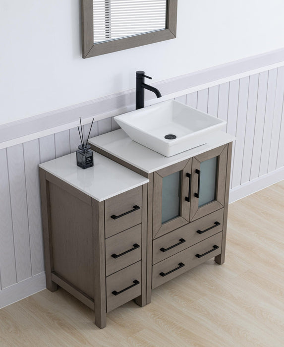 Ravenna 36" Single Sink Bathroom Vanity Combo Set, 5 Drawers 1 Shelf 2 Cabinet White Engineered Marble Top with Free Mirror - HomeBeyond