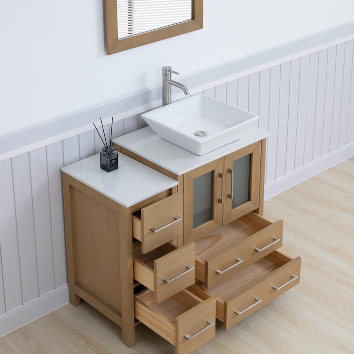 Ravenna 36" Single Sink Bathroom Vanity Combo Set, 5 Drawers 1 Shelf 2 Cabinet White Engineered Marble Top with Free Mirror - HomeBeyond