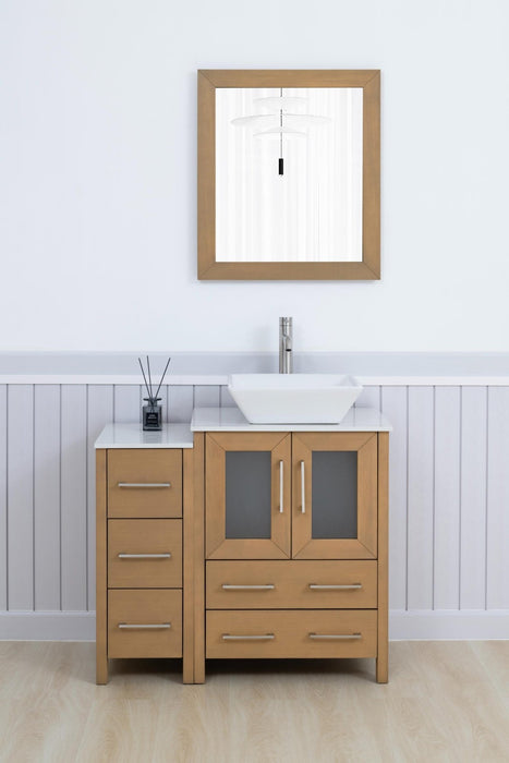 Ravenna 36" Single Sink Bathroom Vanity Combo Set, 5 Drawers 1 Shelf 2 Cabinet White Engineered Marble Top with Free Mirror - HomeBeyond