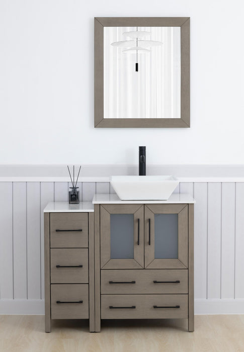 Ravenna 36" Single Sink Bathroom Vanity Combo Set, 5 Drawers 1 Shelf 2 Cabinet White Engineered Marble Top with Free Mirror - HomeBeyond