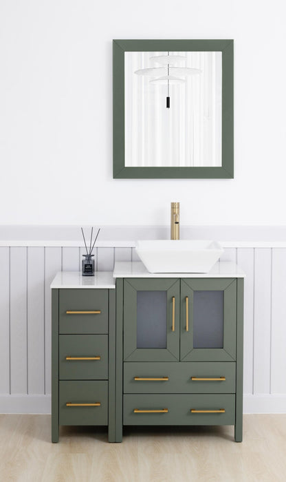 Ravenna 36" Single Sink Bathroom Vanity Combo Set, 5 Drawers 1 Shelf 2 Cabinet White Engineered Marble Top with Free Mirror - HomeBeyond