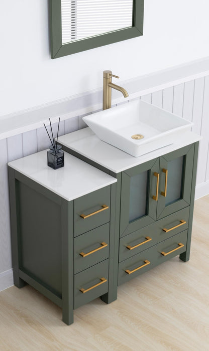Ravenna 36" Single Sink Bathroom Vanity Combo Set, 5 Drawers 1 Shelf 2 Cabinet White Engineered Marble Top with Free Mirror - HomeBeyond