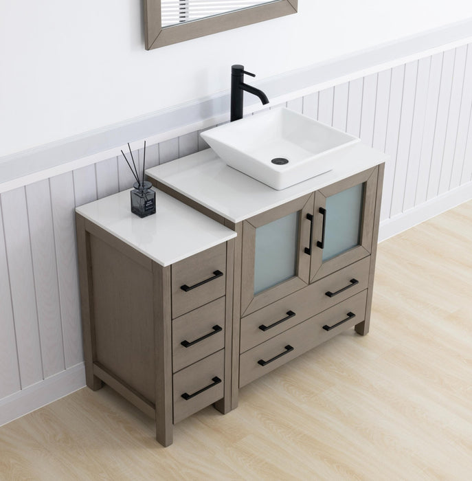Ravenna 42" Single Sink Bathroom Vanity Combo Set, 5 Drawers 1 Shelf 2 Cabinet White Engineered Marble Top and Ceramic Vessel Sink Bathroom Cabinet with Free Mirror - HomeBeyond