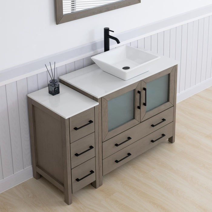 Ravenna 48" Single Sink Bathroom Vanity Combo Set, 5 Drawers 1 Shelf 2 Cabinet White Engineered Marble Top and Ceramic Vessel Sink Bathroom Cabinet with Free Mirror - HomeBeyond
