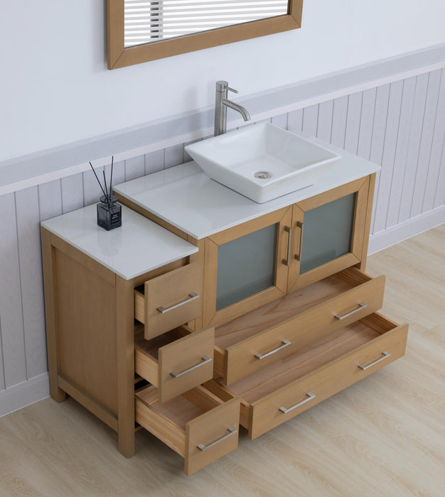 Ravenna 48" Single Sink Bathroom Vanity Combo Set, 5 Drawers 1 Shelf 2 Cabinet White Engineered Marble Top and Ceramic Vessel Sink Bathroom Cabinet with Free Mirror - HomeBeyond