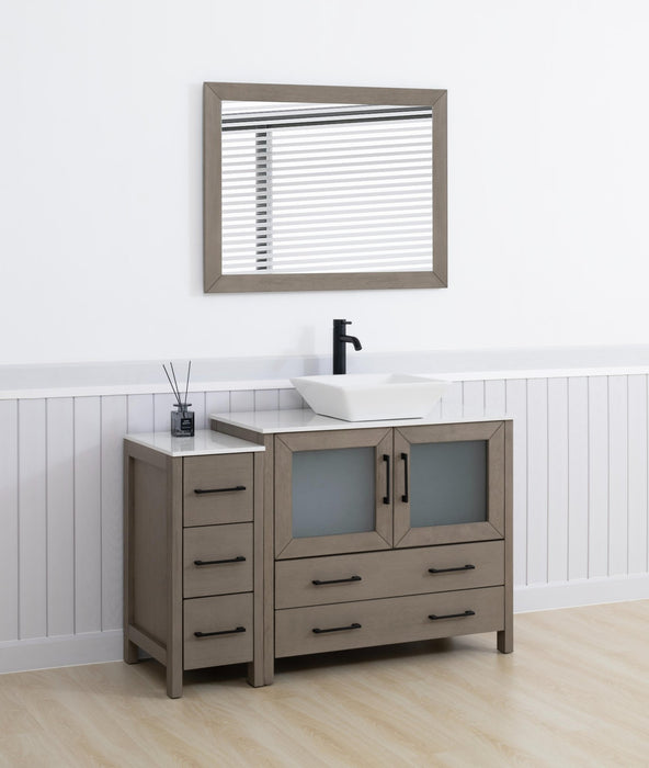 Ravenna 48" Single Sink Bathroom Vanity Combo Set, 5 Drawers 1 Shelf 2 Cabinet White Engineered Marble Top and Ceramic Vessel Sink Bathroom Cabinet with Free Mirror - HomeBeyond