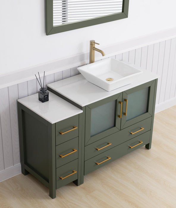 Ravenna 48" Single Sink Bathroom Vanity Combo Set, 5 Drawers 1 Shelf 2 Cabinet White Engineered Marble Top and Ceramic Vessel Sink Bathroom Cabinet with Free Mirror - HomeBeyond