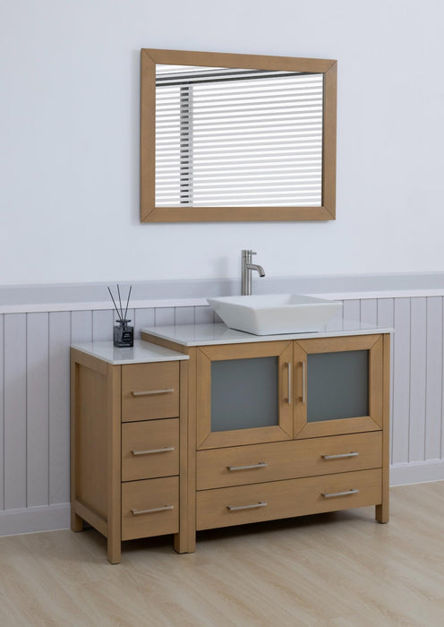 Ravenna 48" Single Sink Bathroom Vanity Combo Set, 5 Drawers 1 Shelf 2 Cabinet White Engineered Marble Top and Ceramic Vessel Sink Bathroom Cabinet with Free Mirror - HomeBeyond