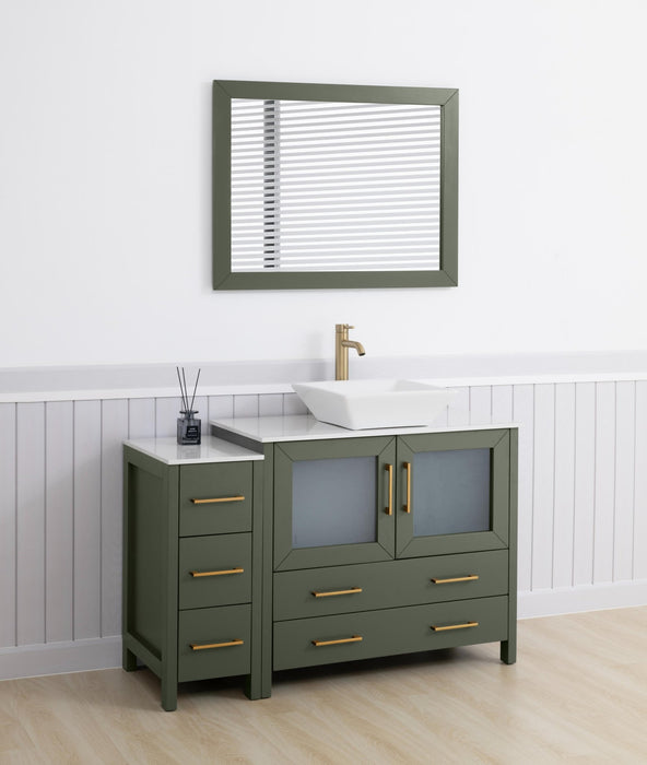 Ravenna 48" Single Sink Bathroom Vanity Combo Set, 5 Drawers 1 Shelf 2 Cabinet White Engineered Marble Top and Ceramic Vessel Sink Bathroom Cabinet with Free Mirror - HomeBeyond