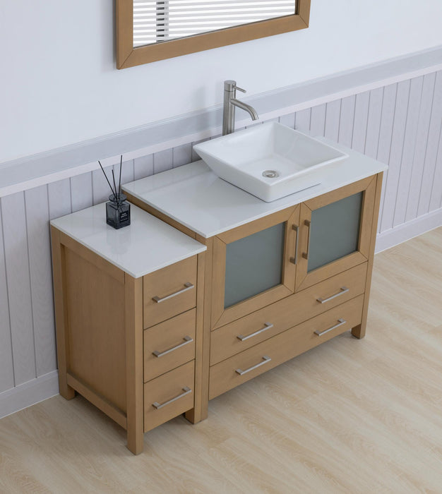 Ravenna 48" Single Sink Bathroom Vanity Combo Set, 5 Drawers 1 Shelf 2 Cabinet White Engineered Marble Top and Ceramic Vessel Sink Bathroom Cabinet with Free Mirror - HomeBeyond