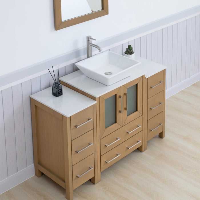 Ravenna 48" Single Sink Bathroom Vanity Combo Set, 8 - Drawers, 1 - Shelf, 3 Cabinet White Engineered Marble Top and Ceramic Vessel Sink Bathroom Cabinet with Free Mirror - HomeBeyond