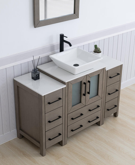 Ravenna 48" Single Sink Bathroom Vanity Combo Set, 8 - Drawers, 1 - Shelf, 3 Cabinet White Engineered Marble Top and Ceramic Vessel Sink Bathroom Cabinet with Free Mirror - HomeBeyond