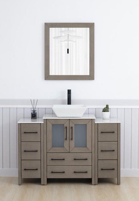 Ravenna 48" Single Sink Bathroom Vanity Combo Set, 8 - Drawers, 1 - Shelf, 3 Cabinet White Engineered Marble Top and Ceramic Vessel Sink Bathroom Cabinet with Free Mirror - HomeBeyond