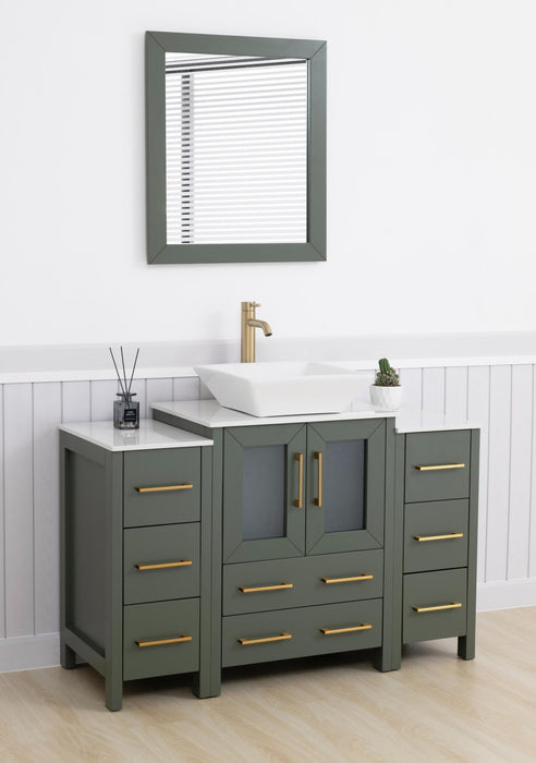 Ravenna 48" Single Sink Bathroom Vanity Combo Set, 8 - Drawers, 1 - Shelf, 3 Cabinet White Engineered Marble Top and Ceramic Vessel Sink Bathroom Cabinet with Free Mirror - HomeBeyond