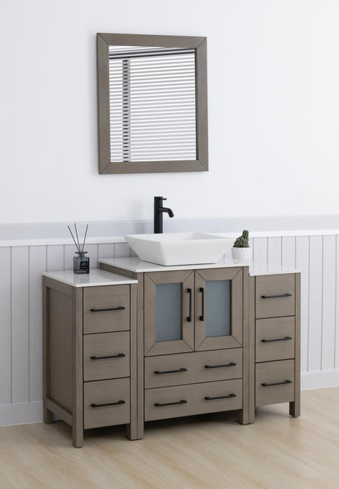 Ravenna 48" Single Sink Bathroom Vanity Combo Set, 8 - Drawers, 1 - Shelf, 3 Cabinet White Engineered Marble Top and Ceramic Vessel Sink Bathroom Cabinet with Free Mirror - HomeBeyond