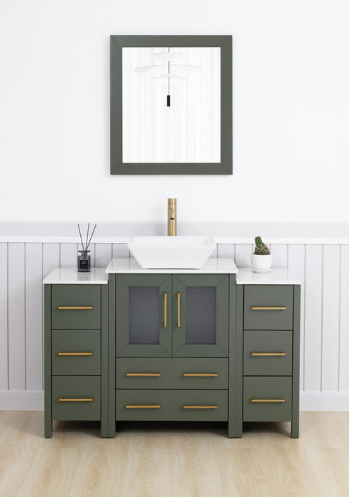 Ravenna 48" Single Sink Bathroom Vanity Combo Set, 8 - Drawers, 1 - Shelf, 3 Cabinet White Engineered Marble Top and Ceramic Vessel Sink Bathroom Cabinet with Free Mirror - HomeBeyond