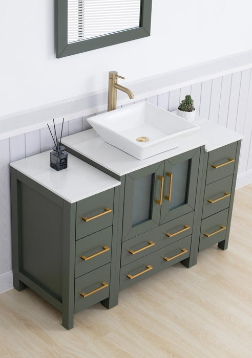 Ravenna 48" Single Sink Bathroom Vanity Combo Set, 8 - Drawers, 1 - Shelf, 3 Cabinet White Engineered Marble Top and Ceramic Vessel Sink Bathroom Cabinet with Free Mirror - HomeBeyond
