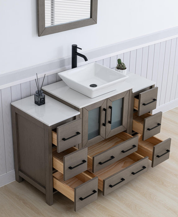 Ravenna 48" Single Sink Bathroom Vanity Combo Set, 8 - Drawers, 1 - Shelf, 3 Cabinet White Engineered Marble Top and Ceramic Vessel Sink Bathroom Cabinet with Free Mirror - HomeBeyond