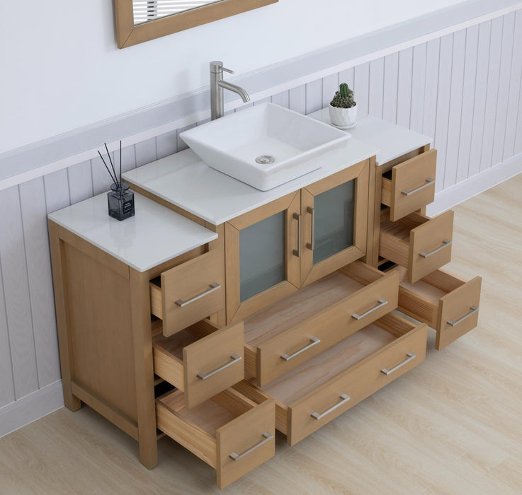 Ravenna 54" Single Sink Bathroom Vanity Combo Set, 8 Drawers 1 Shelf 3 Cabinets Engineered Marble Top with Mirror - HomeBeyond