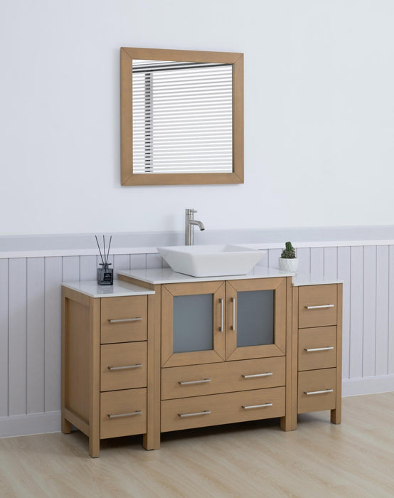 Ravenna 54" Single Sink Bathroom Vanity Combo Set, 8 Drawers 1 Shelf 3 Cabinets Engineered Marble Top with Mirror - HomeBeyond