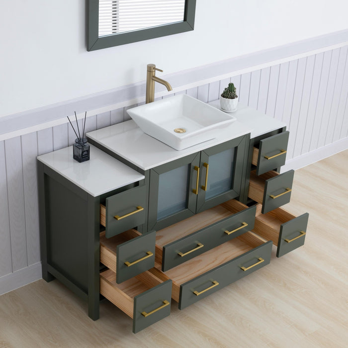 Ravenna 54" Single Sink Bathroom Vanity Combo Set, 8 Drawers 1 Shelf 3 Cabinets Engineered Marble Top with Mirror - HomeBeyond