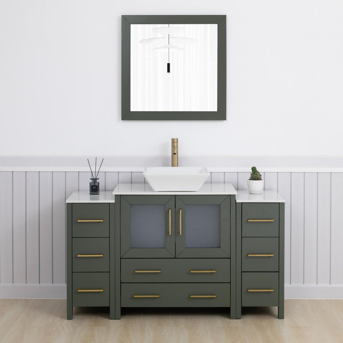 Ravenna 54" Single Sink Bathroom Vanity Combo Set, 8 Drawers 1 Shelf 3 Cabinets Engineered Marble Top with Mirror - HomeBeyond
