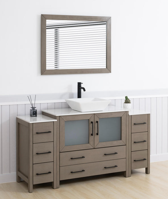 Ravenna 60" Single Sink Small Bathroom Vanity Set, 8 Drawers 1 Shelf Engineered Marble Top and Ceramic Vessel Sink Bathroom Cabinet with Mirror - HomeBeyond