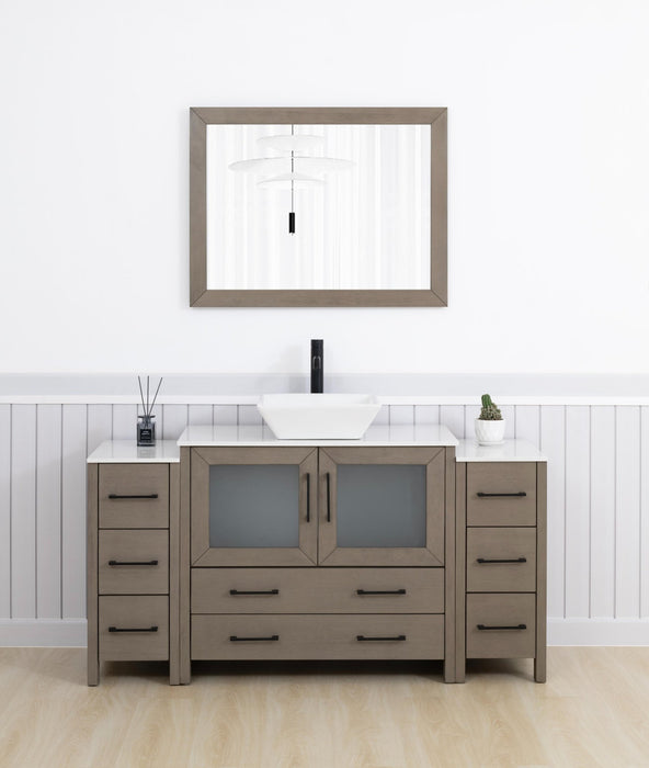 Ravenna 60" Single Sink Small Bathroom Vanity Set, 8 Drawers 1 Shelf Engineered Marble Top and Ceramic Vessel Sink Bathroom Cabinet with Mirror - HomeBeyond