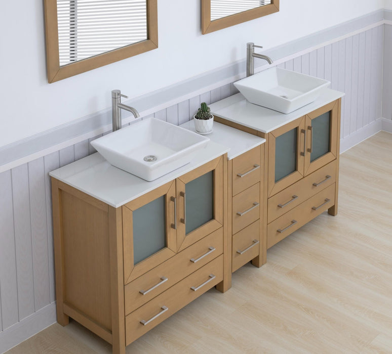 Ravenna 72" Double Sink Bathroom Vanity Combo Set, 7 Drawers 2 Shelves 3 Cabinets White Engineered Marble Top and Ceramic Sink Bathroom Cabinet with Free Mirrors - HomeBeyond
