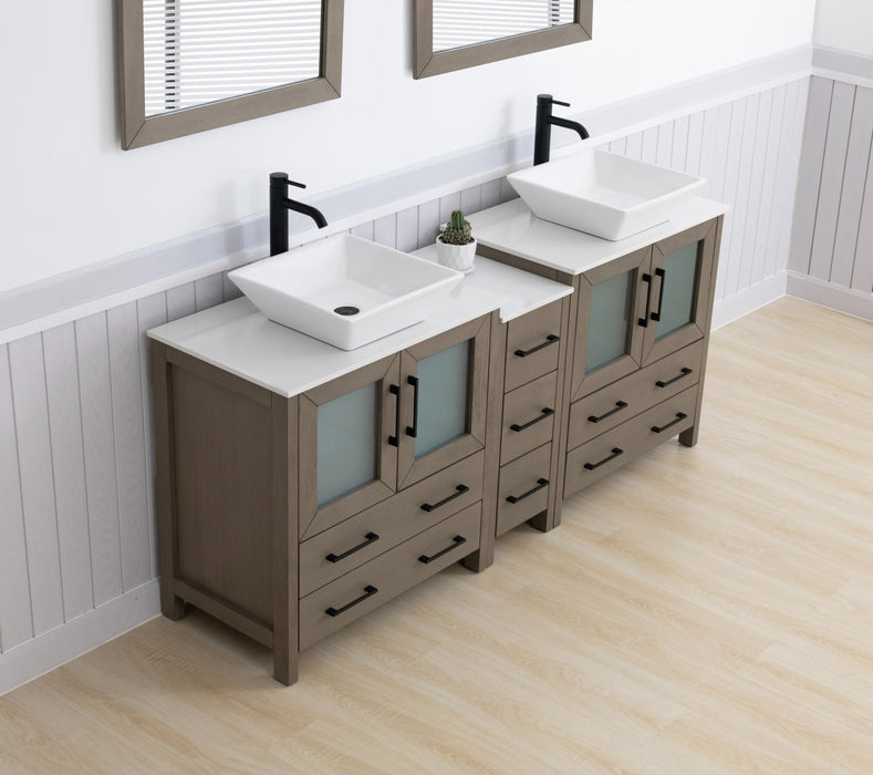 Ravenna 72" Double Sink Bathroom Vanity Combo Set, 7 Drawers 2 Shelves 3 Cabinets White Engineered Marble Top and Ceramic Sink Bathroom Cabinet with Free Mirrors - HomeBeyond