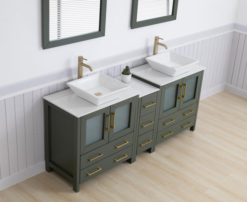 Ravenna 72" Double Sink Bathroom Vanity Combo Set, 7 Drawers 2 Shelves 3 Cabinets White Engineered Marble Top and Ceramic Sink Bathroom Cabinet with Free Mirrors - HomeBeyond