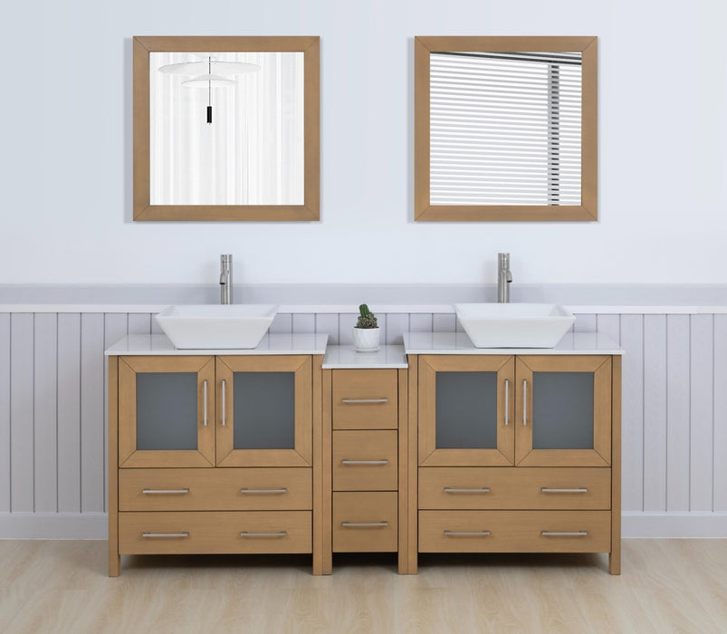 Ravenna 72" Double Sink Bathroom Vanity Combo Set, 7 Drawers 2 Shelves 3 Cabinets White Engineered Marble Top and Ceramic Sink Bathroom Cabinet with Free Mirrors - HomeBeyond