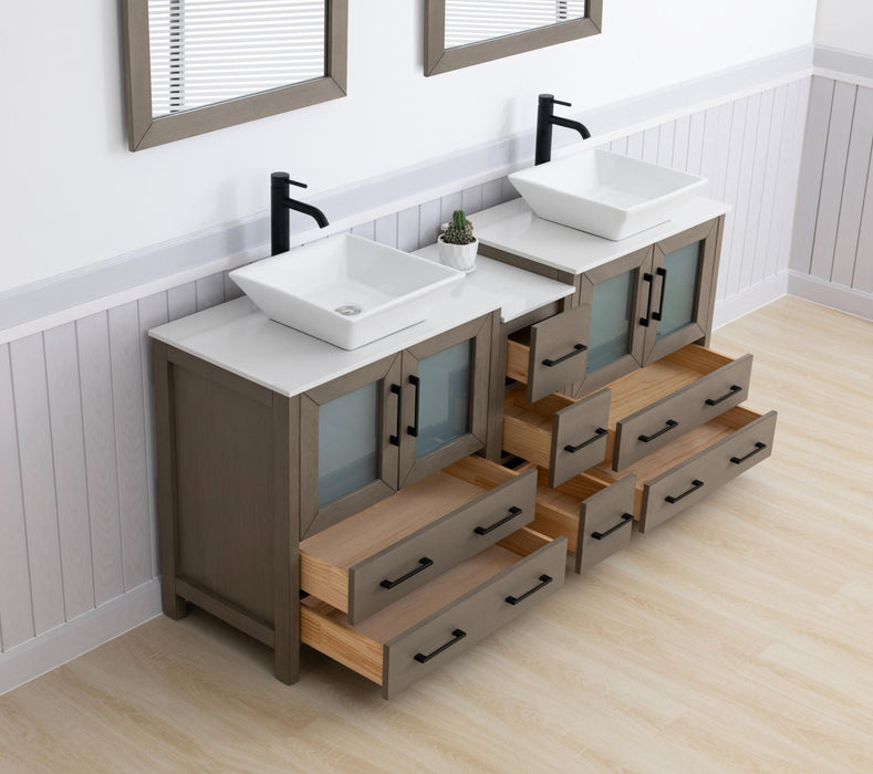 Ravenna 72" Double Sink Bathroom Vanity Combo Set, 7 Drawers 2 Shelves 3 Cabinets White Engineered Marble Top and Ceramic Sink Bathroom Cabinet with Free Mirrors - HomeBeyond