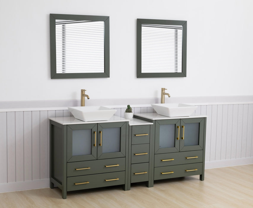 Ravenna 72" Double Sink Bathroom Vanity Combo Set, 7 Drawers 2 Shelves 3 Cabinets White Engineered Marble Top and Ceramic Sink Bathroom Cabinet with Free Mirrors - HomeBeyond