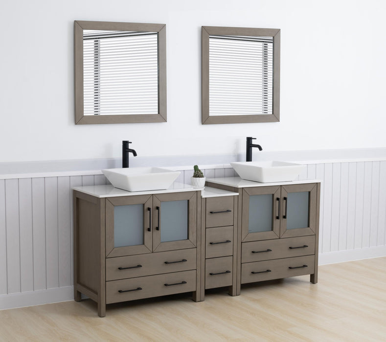 Ravenna 72" Double Sink Bathroom Vanity Combo Set, 7 Drawers 2 Shelves 3 Cabinets White Engineered Marble Top and Ceramic Sink Bathroom Cabinet with Free Mirrors - HomeBeyond