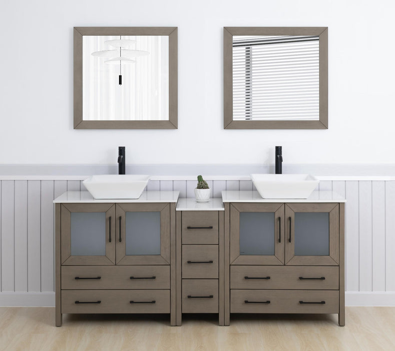 Ravenna 72" Double Sink Bathroom Vanity Combo Set, 7 Drawers 2 Shelves 3 Cabinets White Engineered Marble Top and Ceramic Sink Bathroom Cabinet with Free Mirrors - HomeBeyond