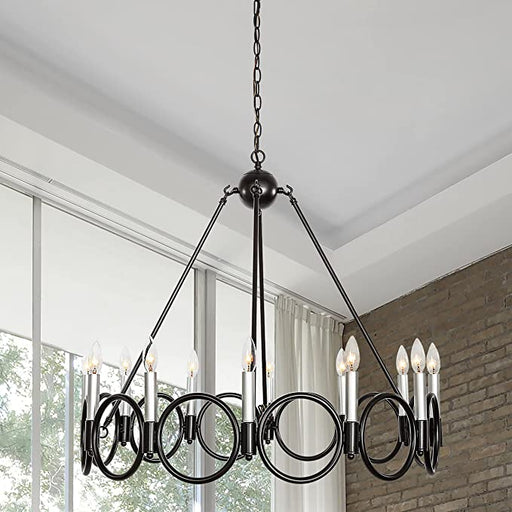 12 Light Wagon Wheel Candle Style Chandelier - HomeBeyond