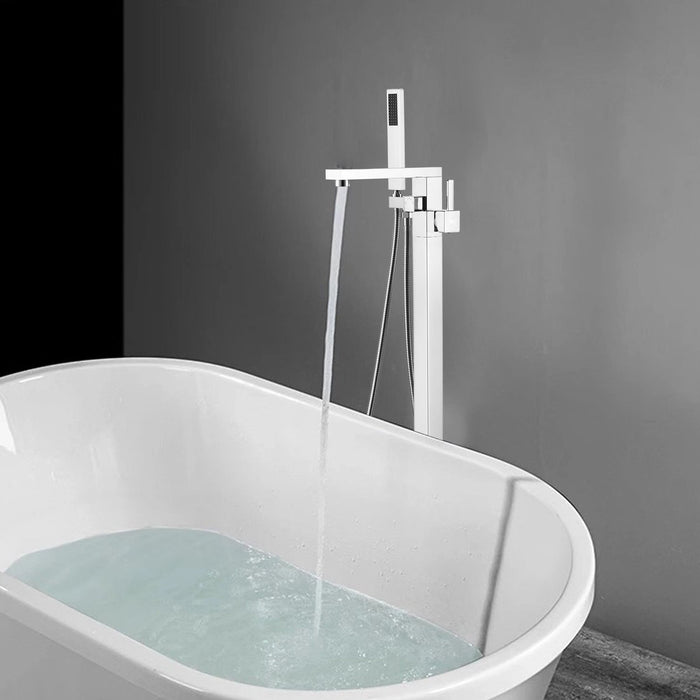 34" Freestanding Bathtub Faucet Tub Filler Floor Mounted Single Handle Mixer Tap with Handheld Shower - VA2011 - HomeBeyond