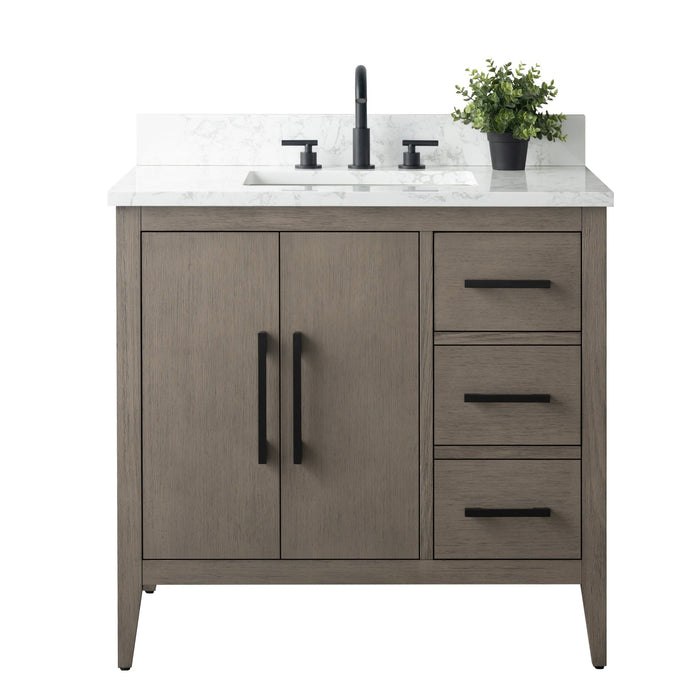 36β Single Sink Bathroom Vanity Cabinet with Engineered Marble Top - HomeBeyond