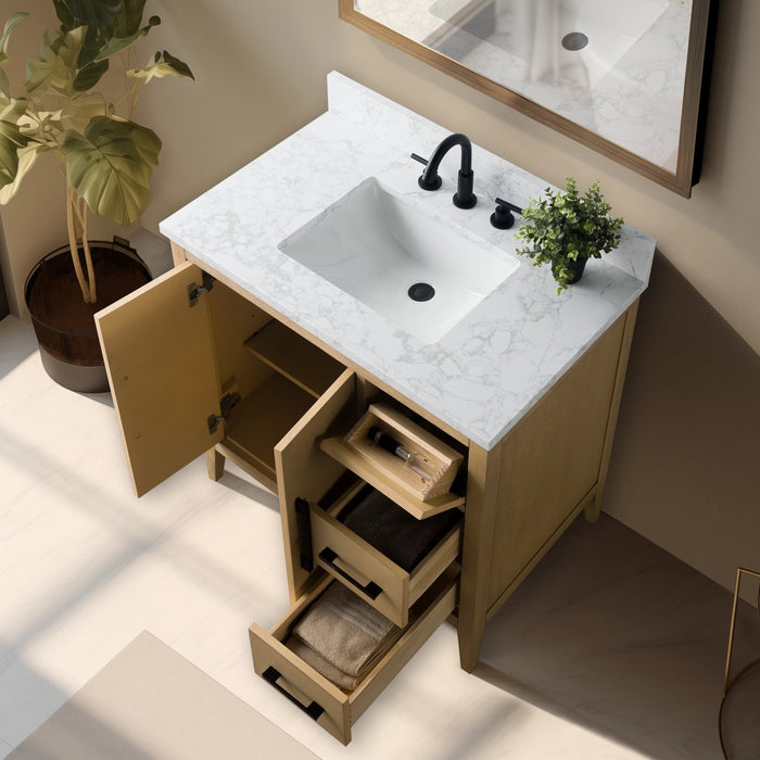 36β Single Sink Bathroom Vanity Cabinet with Engineered Marble Top - HomeBeyond