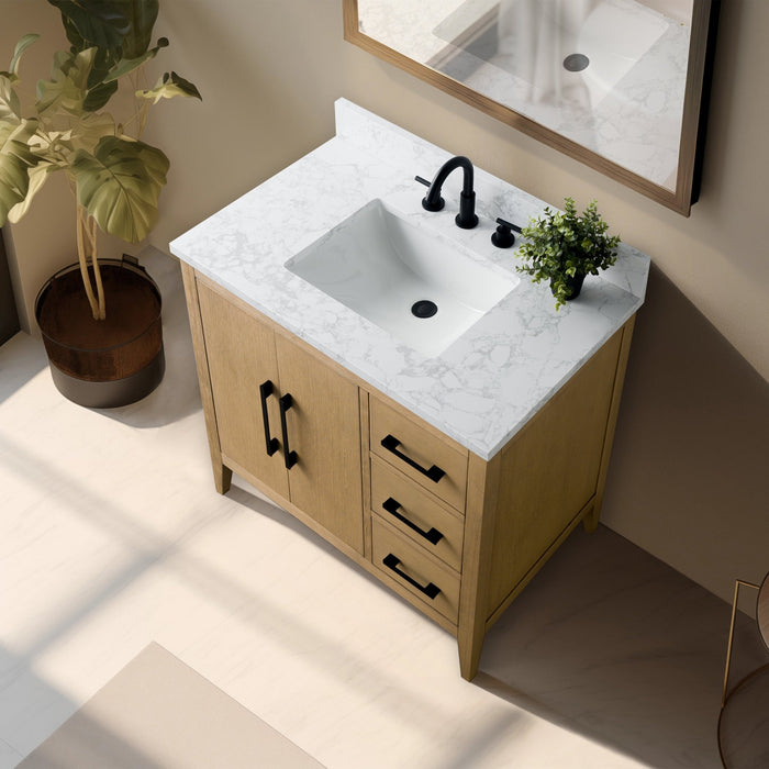 36β Single Sink Bathroom Vanity Cabinet with Engineered Marble Top - HomeBeyond