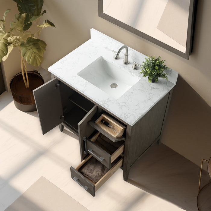 36β Single Sink Bathroom Vanity Cabinet with Engineered Marble Top - HomeBeyond
