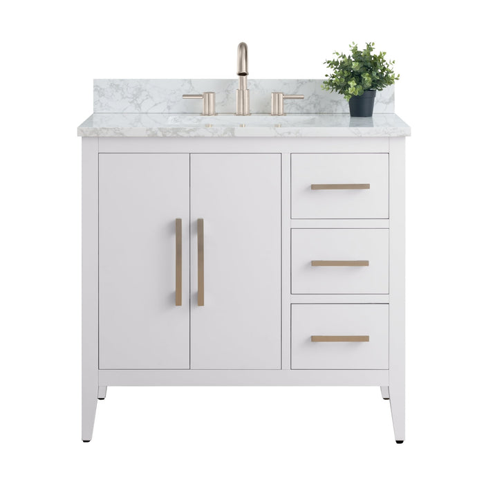36β Single Sink Bathroom Vanity Cabinet with Engineered Marble Top - HomeBeyond