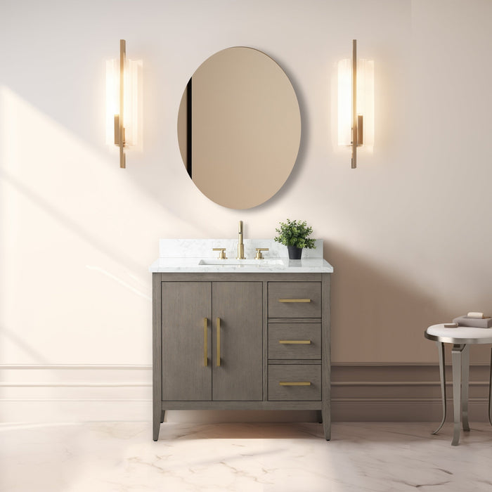 36β Single Sink Bathroom Vanity Cabinet with Engineered Marble Top - HomeBeyond