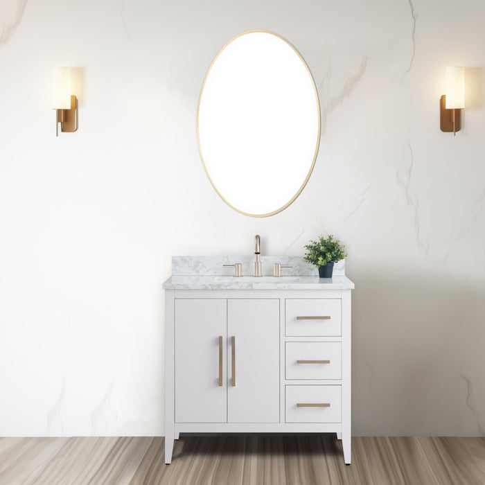36β Single Sink Bathroom Vanity Cabinet with Engineered Marble Top - HomeBeyond