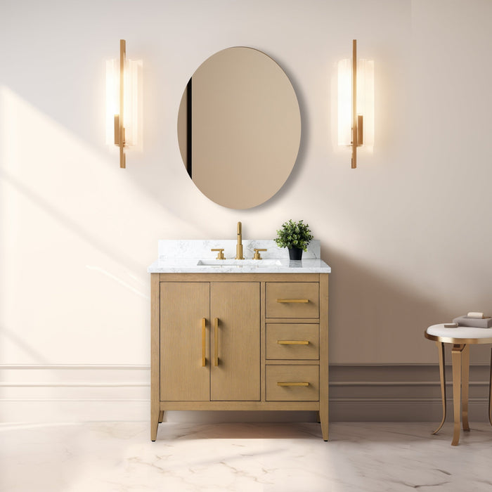 36β Single Sink Bathroom Vanity Cabinet with Engineered Marble Top - HomeBeyond