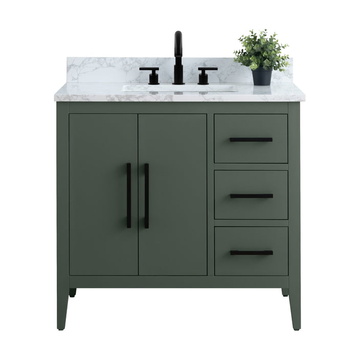 36β Single Sink Bathroom Vanity Cabinet with Engineered Marble Top - HomeBeyond